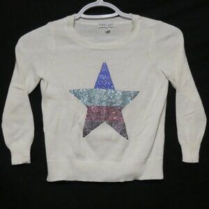 FRANKI & JACK | youth, small | White Lightweight Knit Sweater | Shiny Star Front